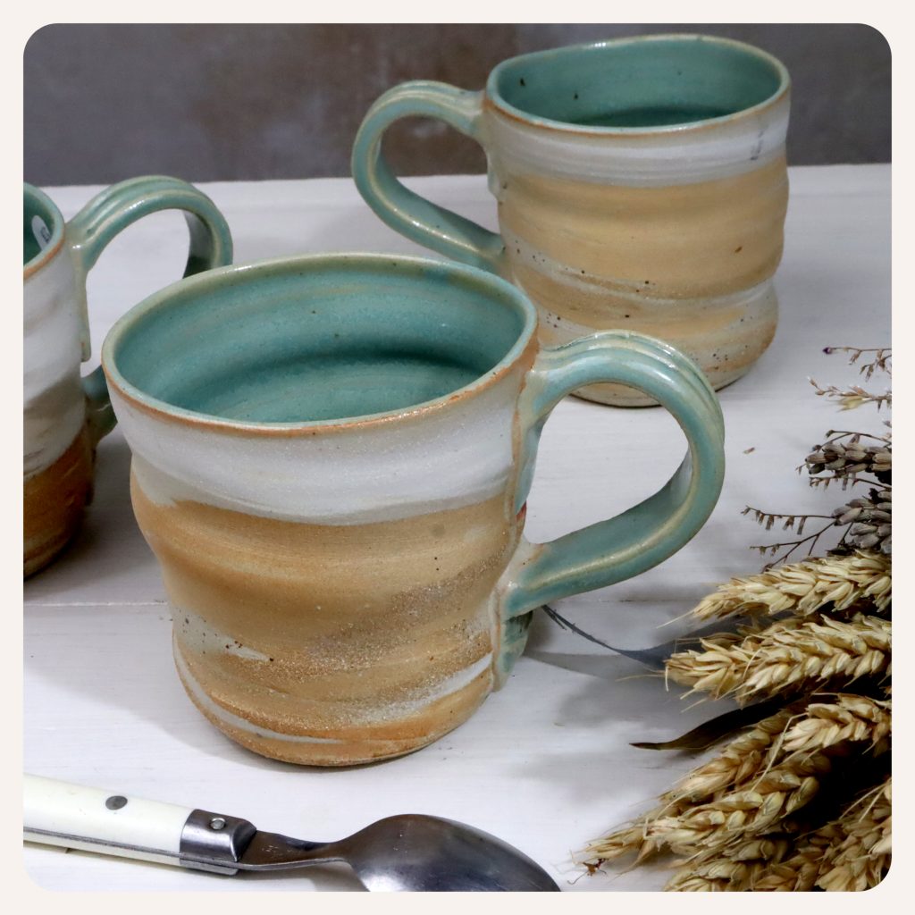 mug artisanal turquoise grès mélé