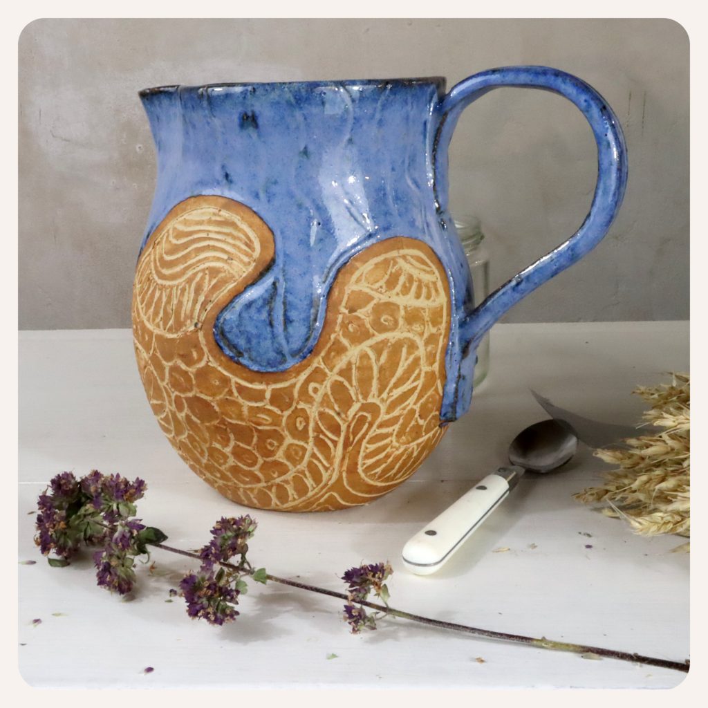 cruche artisanal grès bleu