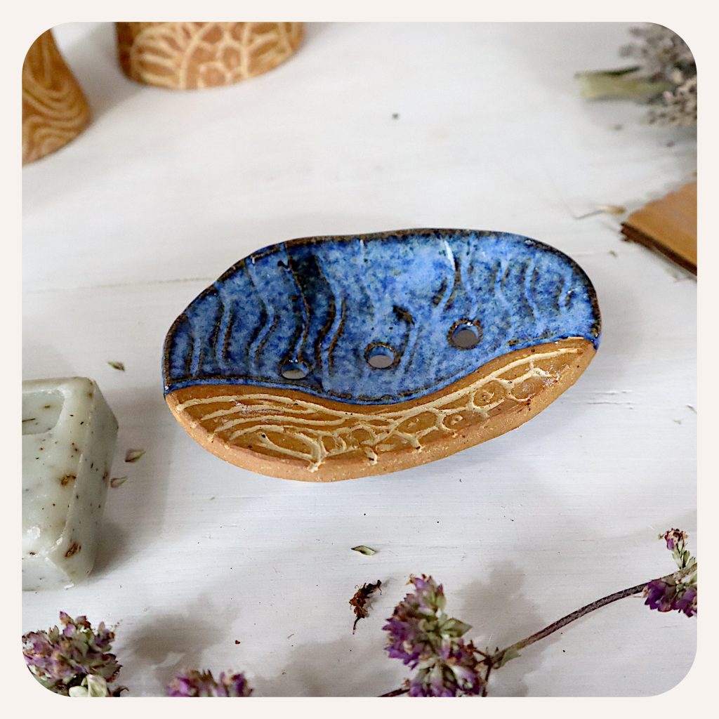 Porte-savon artisanal grès bleu