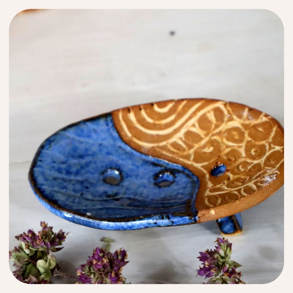 porte savon artisanal grès bleu