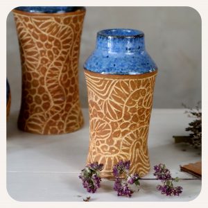 Vase bleu grès artisanal